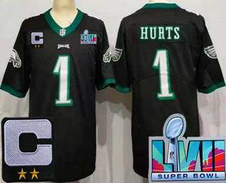 Men's Philadelphia Eagles #1 Jalen Hurts Limited Black C Patch Super Bowl LVII Vapor Jersey,We sell and wholesale Men's Philadelphia Eagles #1 Jalen Hurts Limited Black C Patch Super Bowl LVII Vapor Jersey on line form chian!